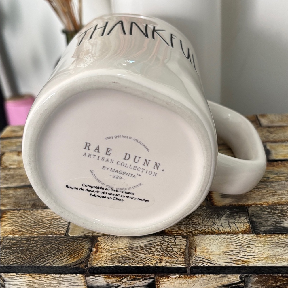 NWT RAE DUNN Ceramic THANKFUL Large Mug Autumn Fall White Orange - Picture 8 of 9